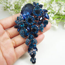 Broche colgante largo con racimo de flores vintage para mujer cristal de estrás azul  segunda mano  Embacar hacia Mexico