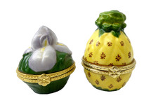 Duas caixas vintage usadas de porcelana em forma de abacaxi ovo floral Limoges bugigangas caixa comprar usado  Enviando para Brazil