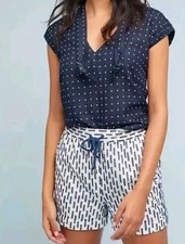 Shorts Anthropologie branco marinho panella texturizado bolsos mistura de linho tamanho P comprar usado  Enviando para Brazil