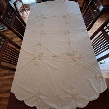 Toalha de mesa bordada à mão vintage linho borda recortada 64x84 oblonga comprar usado  Enviando para Brazil
