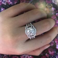 Conjunto trio de anel de noivado corte redondo 3,50 quilates moissanita ouro branco 14k sólido comprar usado  Enviando para Brazil