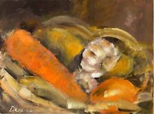 Pintura a óleo vegetais cenoura cebola e alhos natureza morta 7 x 10 pol comprar usado  Enviando para Brazil