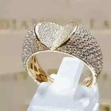 Anel folheado a ouro amarelo 14K coração aberto diamante simulado corte redondo 4,10 quilates comprar usado  Enviando para Brazil