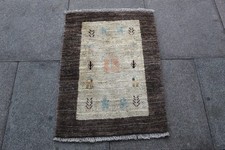Vintage Tradicional Hecho a Mano Oriental Gabbe Lana Gris Blanco Tapete 89x65cm comprar usado  Enviando para Brazil