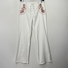 Calça Flare Vintage CLIO Feminina Tamanho 10 Bordada Flor Branca Fecho com Cadarço, usado comprar usado  Enviando para Brazil