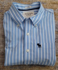 Camisa masculina Abercrombie & Fitch ajuste muscular listra azul manga longa algodão tamanho G comprar usado  Enviando para Brazil