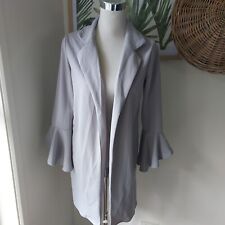 Jaqueta blazer cinza com babado manga trompete comprimento midi tamanho XS S cardigã aberto comprar usado  Enviando para Brazil