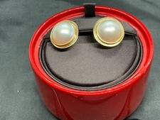  VENDA! Brincos perfurados vintage de ouro amarelo 14k com moldura de pérola Mabe 14 mm comprar usado  Enviando para Brazil