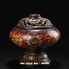 Queimador de incenso antigo porcelana cloisonne esmalte cobre dinastia flor 4,7" comprar usado  Enviando para Brazil
