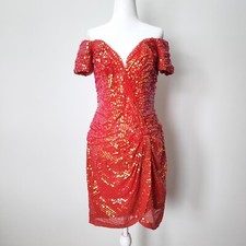 Vestido de lantejoulas vintage anos 90 Vicky Tiel vermelho tamanho 44 Paris alta costura fora do ombro coquetel comprar usado  Enviando para Brazil