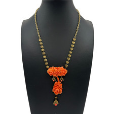 Gargantilha vintage Art Nouveau esculpida em celulóide flor de coral tom bronze 16", usado comprar usado Gargantilha vintage Art Nouveau esculpida em celulóide flor de coral tom bronze 16", usado comprar usado  Enviando para Brazil