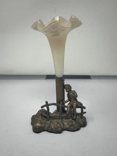 Vaso trompete inglês antigo de vidro iridescente Epergne 8”x 4,5” comprar usado  Enviando para Brazil