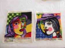 PAR Concluído PAINÉIS DE DESIGN ESTILO PICASSO RETRATO BORDADO 15"x15" - Não usado comprar usado  Enviando para Brazil