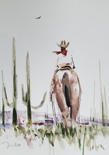 Usado, Pintura em aquarela colecionável ORIGINAL Cowboy West Horse Desert JOSE TRUJILLO comprar usado  Enviando para Brazil