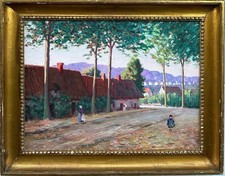 Pintura impresionista: Pas-de-Calais. Escena callejera francesa, óleo sobre lienzo segunda mano  Embacar hacia Mexico