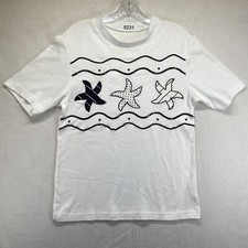 Usado, Camiseta Vintage Feminina Estrela do Mar Preta Branca Embelezada Feita Nos EUA Pequena Eva comprar usado  Enviando para Brazil