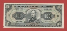 Usado, PLACA EQUADOR 100 SUCRES 21-6-1991 WA.  G. SALGADO PICK # 123Ah XF-AU. comprar usado  Enviando para Brazil