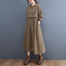 Usado, Novo Vestido Xadrez Patchwork Renda Manga Longa Algodão Linho Vestido Feminino Casual comprar usado  Enviando para Brazil