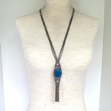 Usado, Colar de borla vintage prata 950 FUAT azul quartzo turco triplo rabo de raposa 49g comprar usado  Enviando para Brazil