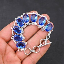 Pulseira de prata esterlina 925 com pedra preciosa azul tanzanita feita à mão comprar usado  Enviando para Brazil