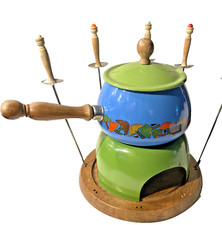 Conjunto de fondue de porcelana esmaltada meados do século cogumelos azul e verde VEJA descrição comprar usado  Enviando para Brazil