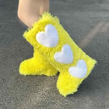 Botas de neve 2025 novas cabeça chata inverno imitação quente pele fofa sapatos em forma de coração, usado comprar usado  Enviando para Brazil