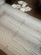 TOALHA DE MESA VINTAGE MADEIRA bordada 66x120 agulha renda linho ecru francês 12 n comprar usado  Enviando para Brazil