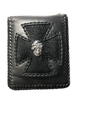 Carteira bifold de couro bovino preta curta com arraia preta e caveira - Acessórios de motociclista, usado comprar usado Carteira bifold de couro bovino preta curta com arraia preta e caveira - Acessórios de motociclista, usado comprar usado  Enviando para Brazil