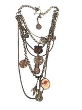 Berloques de colar Lucky Brand multi camada tom prata guitarra hula meninas foguete 16" comprar usado  Enviando para Brazil