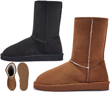 Usado, Botas planas femininas femininas inverno quente pele sintética forrada abraço confortável tornozelo panturrilha média tamanho comprar usado  Enviando para Brazil