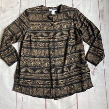 Camisa listrada geométrica vintage CM Shapes 1XWP 1X pequena manga longa botão EUA comprar usado  Enviando para Brazil