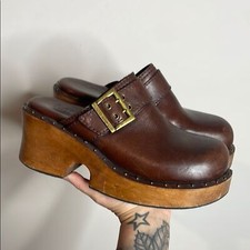 Tamancos femininos MIA marrom Y2K couro vintage plataforma madeira tamanho 10, usado comprar usado  Enviando para Brazil