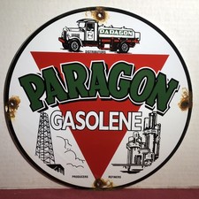 Placa de bomba de posto de gasolina vintage 11,75” paragon gasolina porcelana placa de óleo do motor, usado comprar usado  Enviando para Brazil