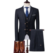 Blazer Calça Colete 3 peças Terno Masculino Negócios Estilo Britânico Fino Xadrez High End, usado comprar usado  Enviando para Brazil