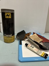 Kit antigo de borracha de camelo com conteúdo de borracha, cimento papelão lata de metal colecionável comprar usado  Enviando para Brazil