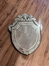 Espelho de vidro veneziano vintage vidro gravado e chanfrado 29”-23” comprar usado  Enviando para Brazil