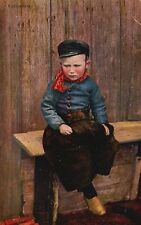 Cartão postal vintage triste menino triste sentado na cadeira da varanda comprar usado  Enviando para Brazil