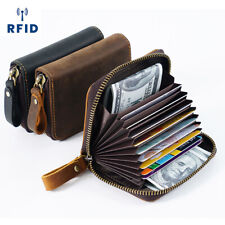 Porta-cartão de crédito de couro genuíno carteira RFID bloqueio zíper bolso bolsa comprar usado  Enviando para Brazil