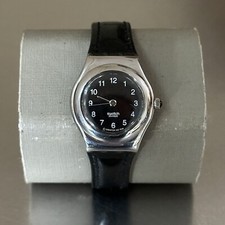 Relógio feminino SWATCH couro preto tom prata vintage quartzo analógico suíço 25 mm comprar usado  Enviando para Brazil