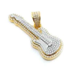 Usado, Pingente de guitarra moissanita real corte redondo 2,20 quilates folheado a ouro amarelo 14K prata comprar usado  Enviando para Brazil