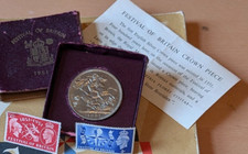 FESTIVAL of Britain Silver 1951 Crown Coin Old Box COA Antique Stamps Vintage UK for sale  SALFORD