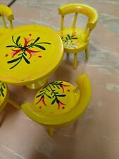 Juego de comedor mesa 3 sillas vintage de madera pintada amarilla para casa de muñecas Japón segunda mano  Embacar hacia Mexico