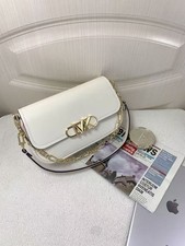 Bolsa tote Michael Kors couro branco ouro corrente com logotipo distinto MK, usado comprar usado  Enviando para Brazil