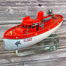 Antigo barco de brinquedo Eldon bombeiro 16” de comprimento plástico vermelho e branco corda como encontrado comprar usado  Enviando para Brazil