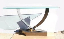 Usado, Greg Sheres, Mesa de Vidro Moderna, Tampo de Vidro, Base de Aço Inoxidável Polido com 2 comprar usado  Enviando para Brazil
