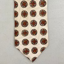 Gravata de seda italiana vintage com estampa de círculo floral década de 1980 em relevo creme/vermelho comprar usado  Enviando para Brazil
