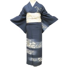 Kimono Visit, Usado, Seda Pura, Camada Única, Formal, Padrão Vegetal, Tinta Índigo comprar usado  Enviando para Brazil