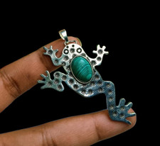 Pingente de sapo folheado a prata esterlina 925 pedra preciosa malaquita verde joia presente comprar usado  Enviando para Brazil