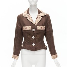 Blazer VOYAGE INVEST IN THE ORIGINAL LONDON bege bordado com miçangas marrom M comprar usado  Enviando para Brazil
