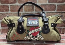 Bolsa de lona gráfica Ed Hardy vintage Y2K bege bronzeado Love Kills Slowly Skull comprar usado  Enviando para Brazil